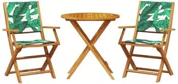 vidaXL Bistro-Set 3-tlg. Blattmuster, Stoff und Massivholz, gr&uuml;n (3281860)