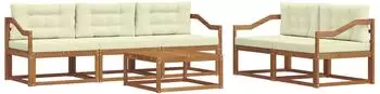 vidaXL Outdoor-Sofagarnitur mit Kissen, 6-tlg., natur/creme (3367208)