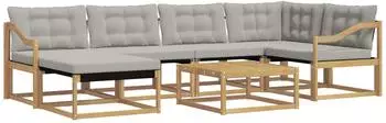 vidaXL Outdoor-Sofagarnitur 7-teilig, wei&szlig;/hellgrau, Akazienrahmen (3388885)