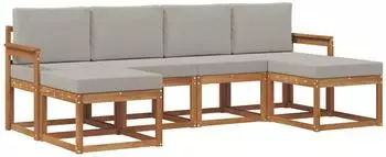 vidaXL Outdoor-Sofagarnitur mit Kissen, 6-teilig, natur und hellgrau