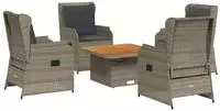 vidaXL 5-tlg. Garten-Lounge-Set mit Kissen Grau Poly Rattan