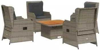 vidaXL Garten-Lounge-Set 5-tlg. mit Kissen, Poly Rattan, grau (3262734)