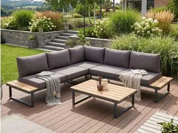 Beautysofa Madison modulare Ecklounge mit Couchtisch, dunkelgrau, 5-Sitzer