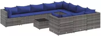 vidaXL Garten-Sofagarnitur 11-tlg. mit Kissen, grau, Poly Rattan (3308343)