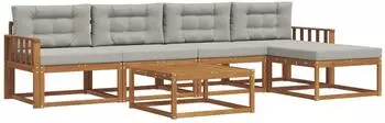 vidaXL Outdoor-Sofagarnitur mit Kissen, 6-tlg., natur/hellgrau (3367469)