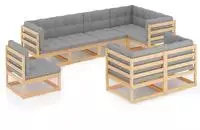 vidaXL 8-tlg. Garten-Lounge-Set mit Kissen Massivholz Kiefer