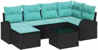 vidaXL Sofa Set mit Kissen 7 pcs Schwarz und T&uuml;rkis Poly-Rattan