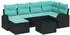 vidaXL Gartenlounge-Set mit Kissen, 7-tlg., schwarz/türkis, Poly-Rattan (3354795)