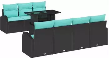 vidaXL Garten-Lounge-Set mit Kissen, 8-teilig, Poly Rattan, schwarz