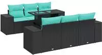 vidaXL 7-tlg. Garten-Sofagarnitur mit Kissen Schwarz Poly Rattan