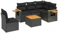 vidaXL 6-tlg. Garten-Sofagarnitur mit Kissen Schwarz Poly Rattan