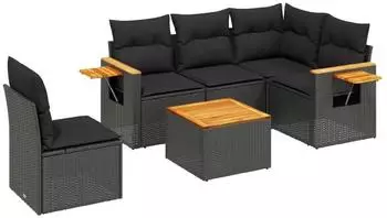 vidaXL Garten-Sofagarnitur 6-tlg. mit Kissen, schwarz, Poly Rattan (3226818)