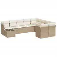 vidaXL 10-tlg. Garten-Sofagarnitur mit Kissen Beige Poly Rattan
