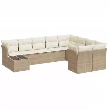 vidaXL Garten-Sofagarnitur 10-tlg. mit Kissen, beige, Poly Rattan (3218188)