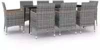 vidaXL 9-tlg. Garten-Essgruppe mit Kissen Poly Rattan und Glas
