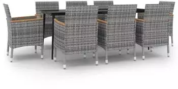 vidaXL Garten-Essgruppe 9-tlg. Poly Rattan und Glas mit Kissen (3099792)
