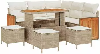 vidaXL Gartensofa-Set mit Kissen, 9-tlg., beige und creme (3363181)