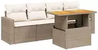 vidaXL 5-tlg. Garten-Sofagarnitur mit Kissen Beige Poly Rattan