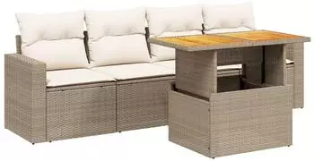 vidaXL Garten-Sofagarnitur 5-tlg. mit Kissen, Poly Rattan, beige (3271191)