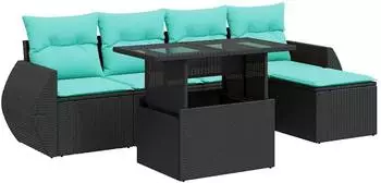 vidaXL Garten-Sofagarnitur 6-tlg. mit Kissen, Poly Rattan, schwarz (3326618)