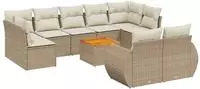 vidaXL 10-tlg. Garten-Sofagarnitur mit Kissen Beige Poly Rattan