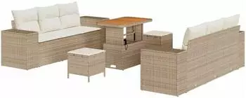 vidaXL Garten-Sofa-Set 9-teilig, Poly-Rattan, beige (3361961)