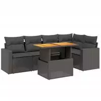 vidaXL 6-tlg. Garten-Sofagarnitur mit Kissen Schwarz Poly Rattan
