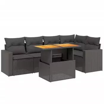 vidaXL Garten-Sofagarnitur 6-tlg. mit Kissen, Poly Rattan, schwarz (3271300)