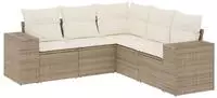 vidaXL 5-tlg. Garten-Sofagarnitur mit Kissen Beige Poly Rattan