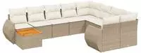 vidaXL 10-tlg. Garten-Sofagarnitur mit Kissen Beige Poly Rattan
