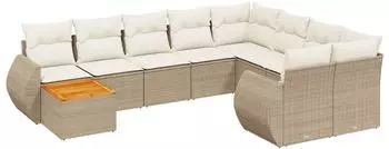 vidaXL Garten-Sofagarnitur 10-tlg. mit Kissen, Poly Rattan, beige (3225169)