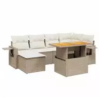 vidaXL 7-tlg. Garten-Sofagarnitur mit Kissen Beige Poly Rattan