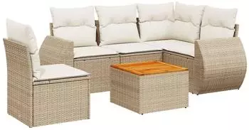 vidaXL Garten-Sofagarnitur 6-tlg. mit Kissen, Poly Rattan, beige (3225008)