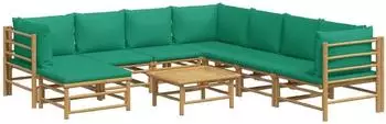 vidaXL Garten-Lounge-Set 9-tlg. Bambus, gr&uuml;ne Kissen (3155164)