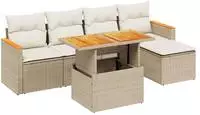 vidaXL 6-tlg. Garten-Sofagarnitur mit Kissen Beige Poly Rattan
