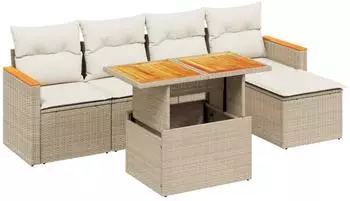 vidaXL Garten-Sofagarnitur 6-tlg. mit Kissen, Poly Rattan, beige (3273053)