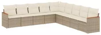 vidaXL Garten-Sofagarnitur 9-tlg. mit Kissen, Poly Rattan, beige (3226058)