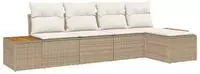 vidaXL 5-teiliges Garten Sofa Set mit Kissen Beige Poly Rattan Akazie