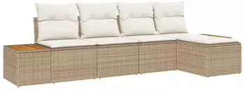vidaXL Garten-Sofa-Set mit Kissen, 5-tlg., beige, Polyrattan (3348067)