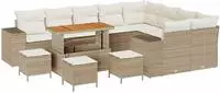 vidaXL 13-teilige Garten-Sofa-Set mit Kissen Beige Poly Rattan Akazie