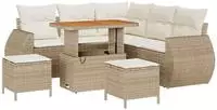 vidaXL 8-tlg. Garten-Sofagarnitur mit Kissen Beige Poly Rattan Akazie