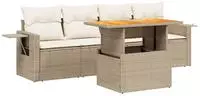 vidaXL 5-tlg. Garten-Sofagarnitur mit Kissen Beige Poly Rattan