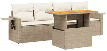 vidaXL Garten-Sofagarnitur 5-tlg. mit Kissen, Poly Rattan, beige (3271632)