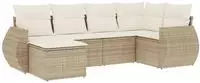 vidaXL 6-tlg. Garten-Sofagarnitur mit Kissen Beige Poly Rattan