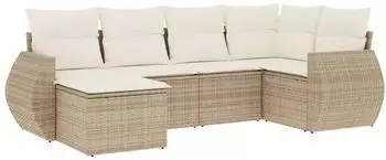 vidaXL Garten-Sofagarnitur 6-tlg. mit Kissen, beige, Poly Rattan (3221657)