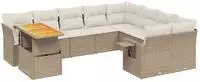 vidaXL 10-tlg. Garten-Sofagarnitur mit Kissen Beige Poly Rattan