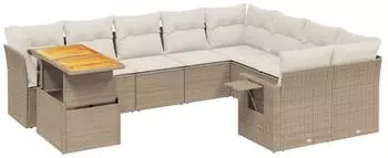 vidaXL Garten-Sofagarnitur 10-tlg. mit Kissen, Poly Rattan, beige (3271919)