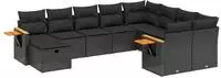 vidaXL 10-tlg. Garten-Sofagarnitur mit Kissen Schwarz Poly Rattan