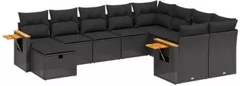 vidaXL Garten-Sofagarnitur 10-tlg. mit Kissen, Poly Rattan, schwarz (3227154)
