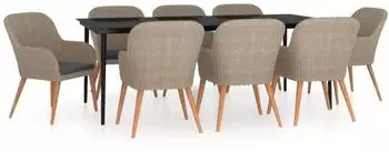 vidaXL Garten-Essgruppe 9-tlg. mit Kissen, braun (3099528)